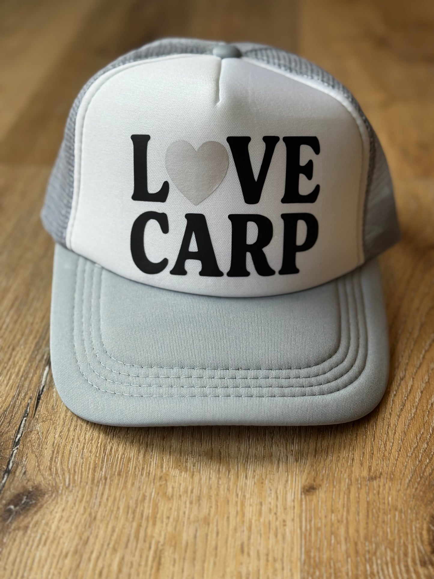 LOVE CARP Trucker Hat – Blush & Charcoal