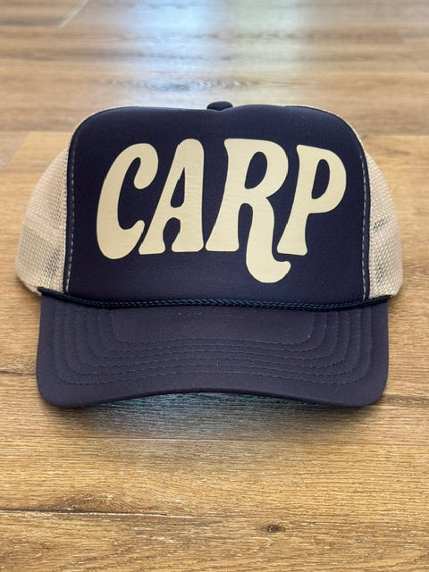 Classic CARP trucker hat in navy and cream with cream lettering
