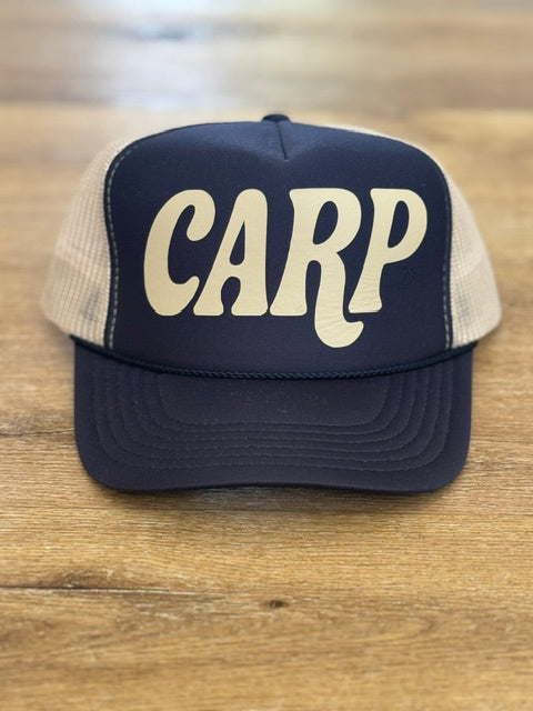 Classic CARP trucker hat in navy and cream with cream lettering