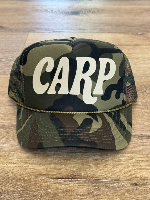 Classic CARP trucker hat in camouflage with cream lettering