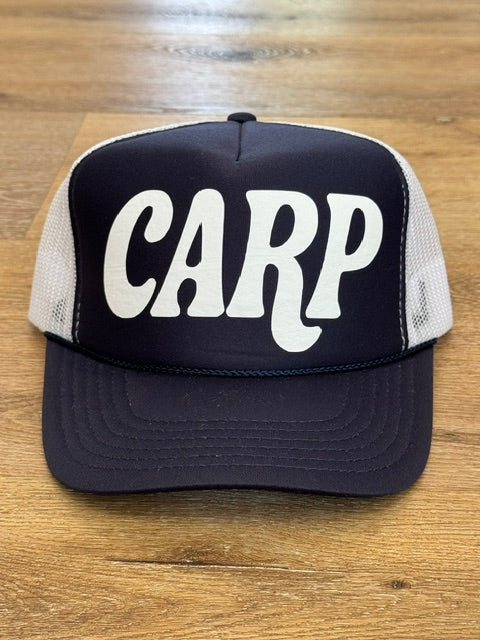 Classic CARP trucker hat in navy and white with white lettering