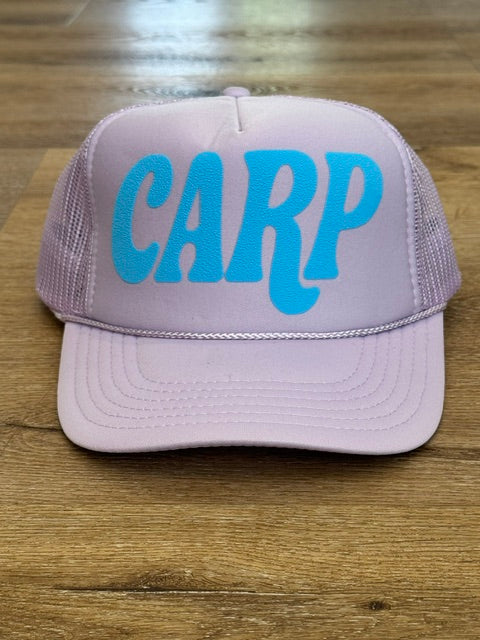 Classic CARP trucker hat in lavender with light blue lettering