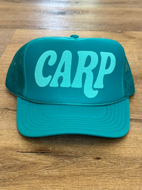Classic CARP trucker hat in teal with mint lettering