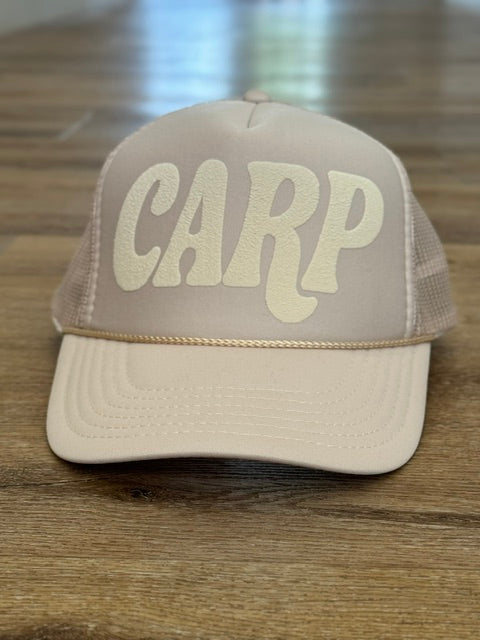 Classic CARP trucker hat in beige and cream with cream lettering