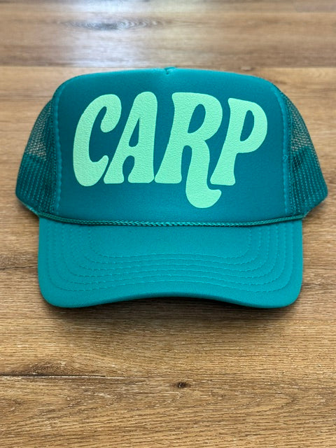 Classic CARP trucker hat in teal with mint lettering