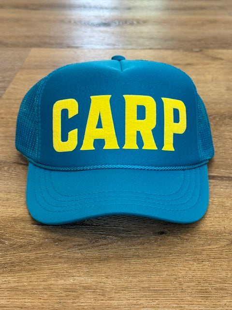 Kids Classic CARP trucker hat in bright blue with yellow lettering