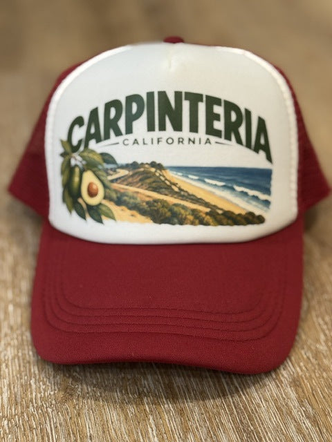Promotional Carpinteria Landscape Trucker Hat – Burgundy and Cream, Burgundy and Cream