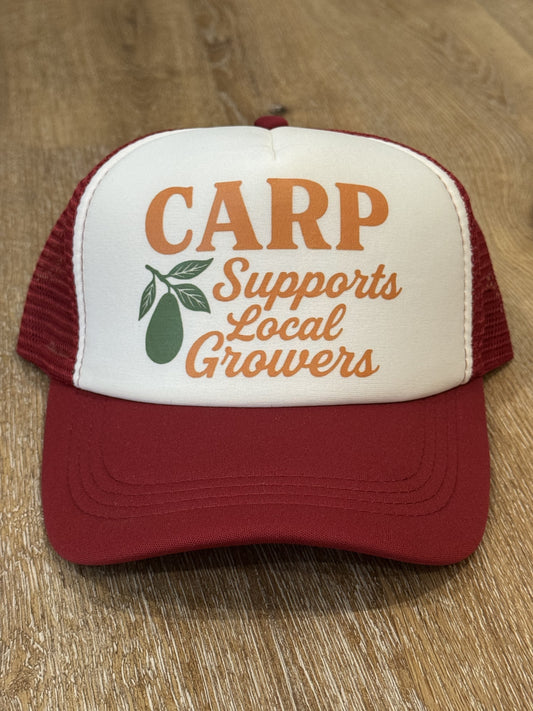 Promotional CARP Supports Local Growers Trucker Hat – Burgundy, Burgundy and Cream